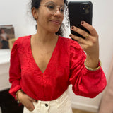Blouse jacquard manches longues Objada - Poinsettia - OBJECT