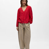 Blouse jacquard manches longues Objada - Poinsettia - OBJECT