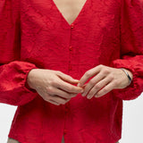 Blouse jacquard manches longues Objada - Poinsettia - OBJECT