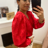 Blouse jacquard manches longues Objada - Poinsettia - OBJECT