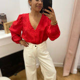 Blouse jacquard manches longues Objada - Poinsettia - OBJECT