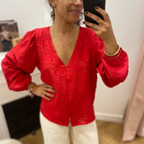 Blouse jacquard manches longues Objada - Poinsettia - OBJECT