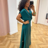 Robe cocktail satinée avec nœud à la taille Objlia - Vert émeraude - OBJECT
