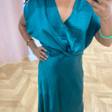 Robe cocktail satinée avec nœud à la taille Objlia - Vert émeraude - OBJECT