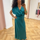 Robe cocktail satinée avec nœud à la taille Objlia - Vert émeraude - OBJECT
