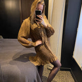 Robe courte plissée imprimé léopard Cristal - Camel - SUNCOO