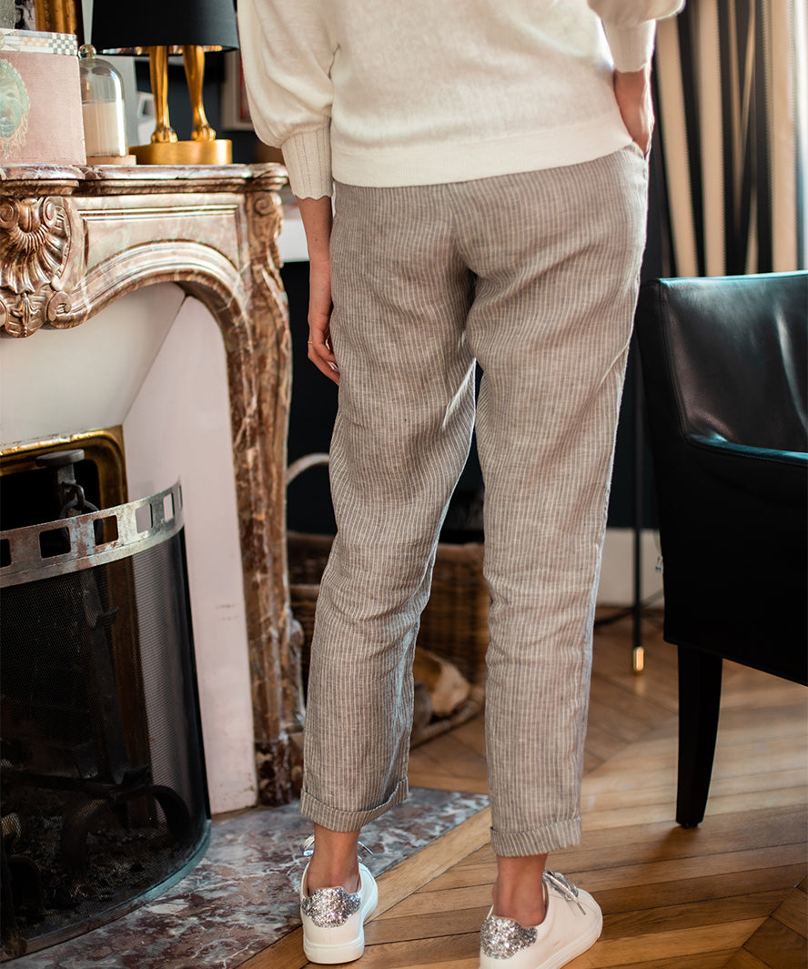 Pantalon à rayures - Gris - US POLO FEMME