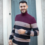 Col roulé rayé bordeaux et marine - beige - US.POLO