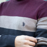 Col roulé rayé bordeaux et marine - beige - US.POLO