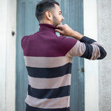 Col roulé rayé bordeaux et marine - beige - US.POLO
