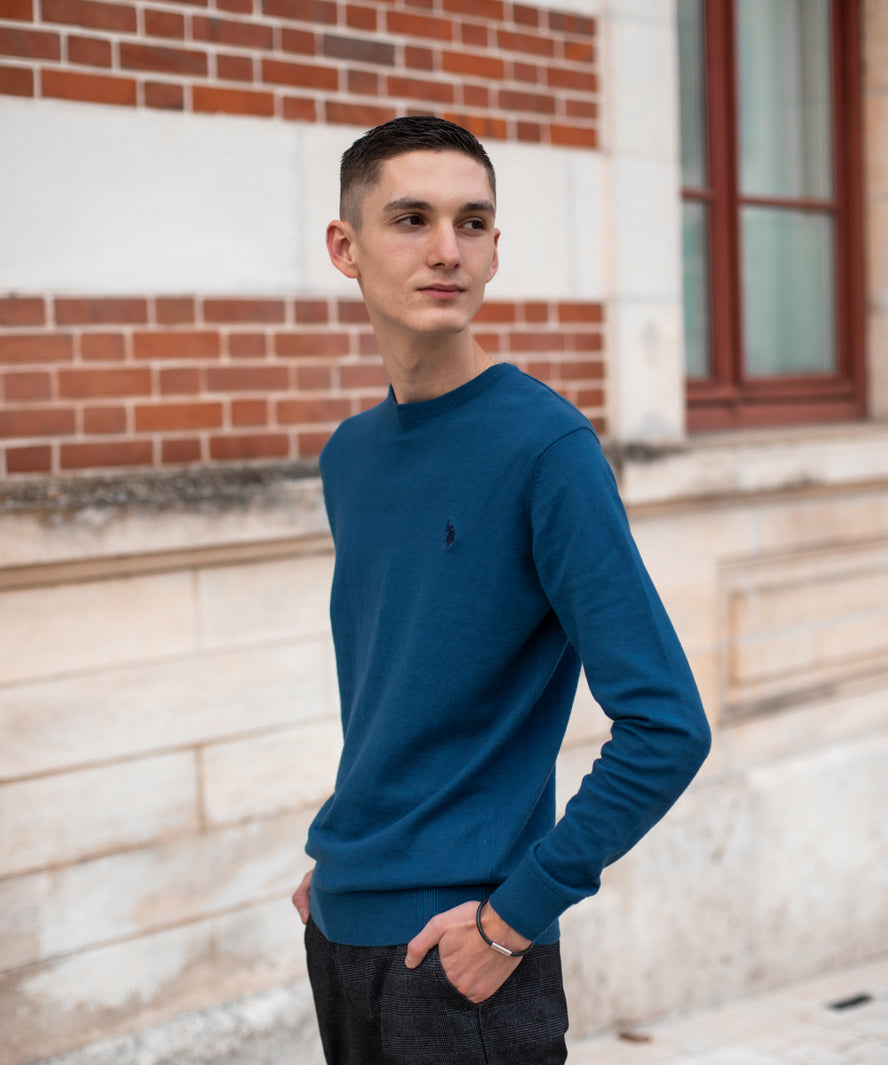 Pull col rond N°847 - bleu cobalt - Us polo