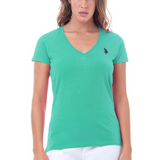 Tee-shirt col V - Vert d'eau - US POLO FEMME