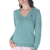 Pull col V manches longues - Vert - US POLO FEMME