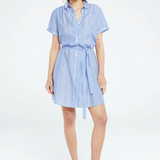 Robe chemise imprimé rayures fleuries - Bleu - FABIENNE CHAPOT