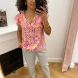 Blouse imprimée manches à volants Irène - Mangue - C'EST BEAU LA VIE !