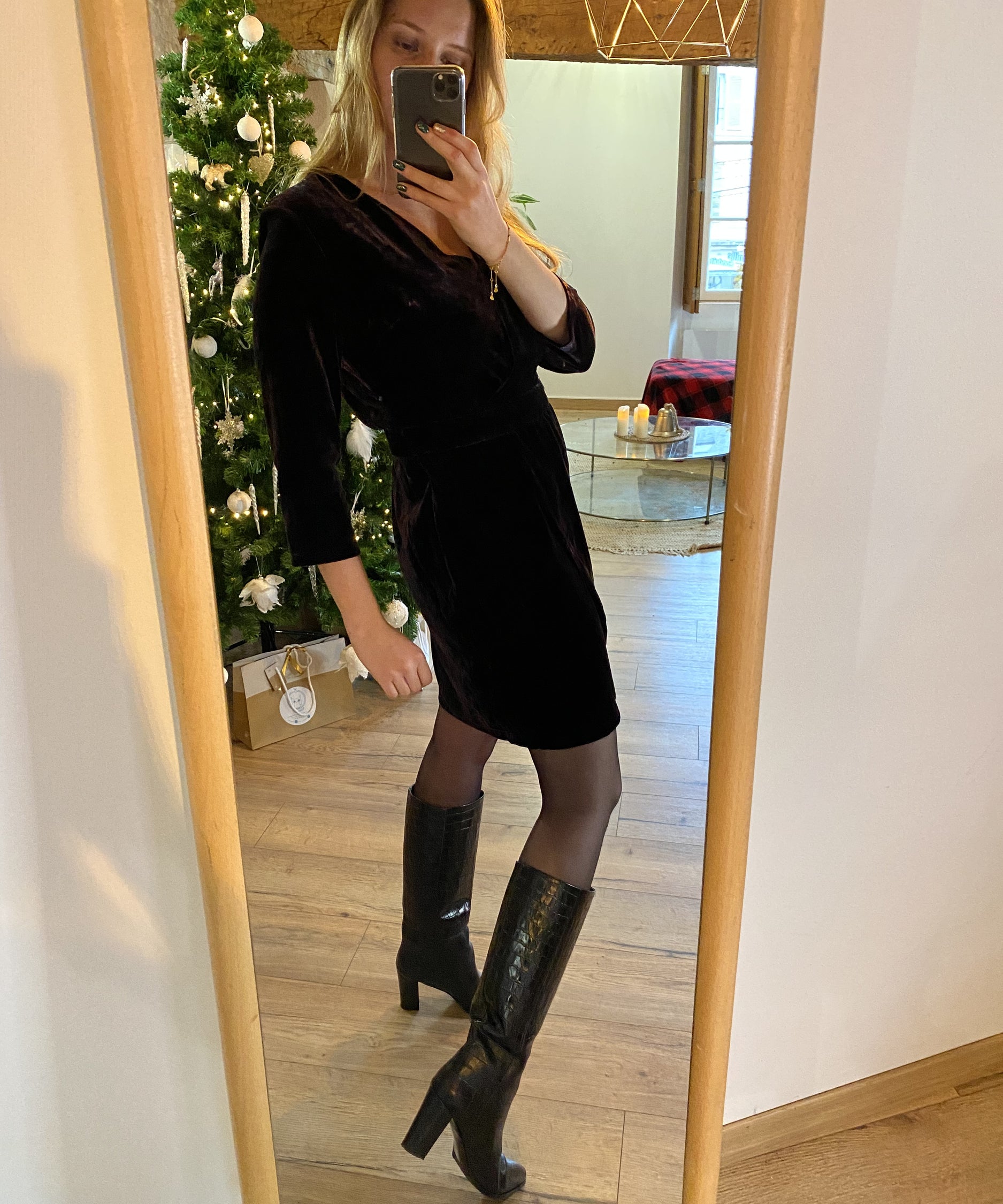 Robe courte velours imprimé baroque - marine - Ikks