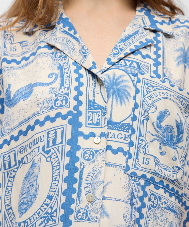 Chemise à manches courtes imprimée resort Objvima - Bleu ciel - OBJECT