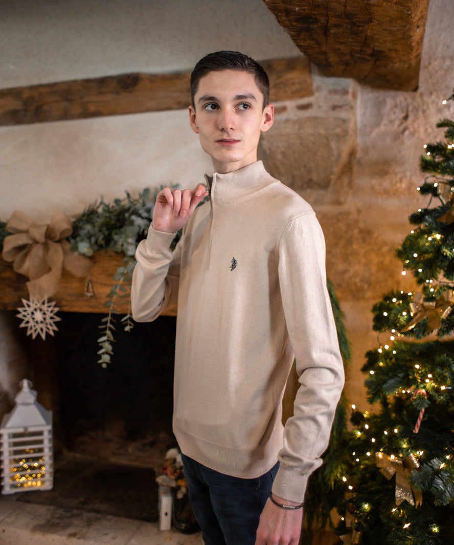Pull zippé n°643 - beige - US POLO