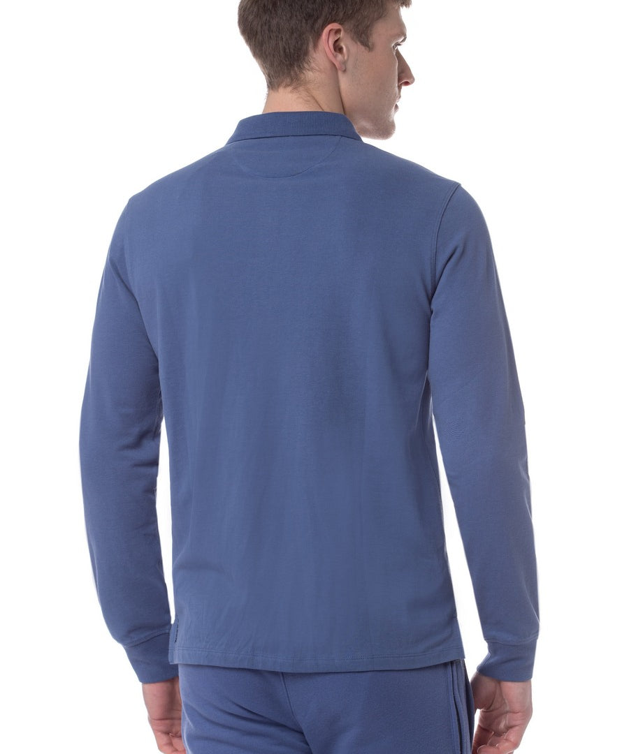 Polo uni manches longues - Bleu - US POLO