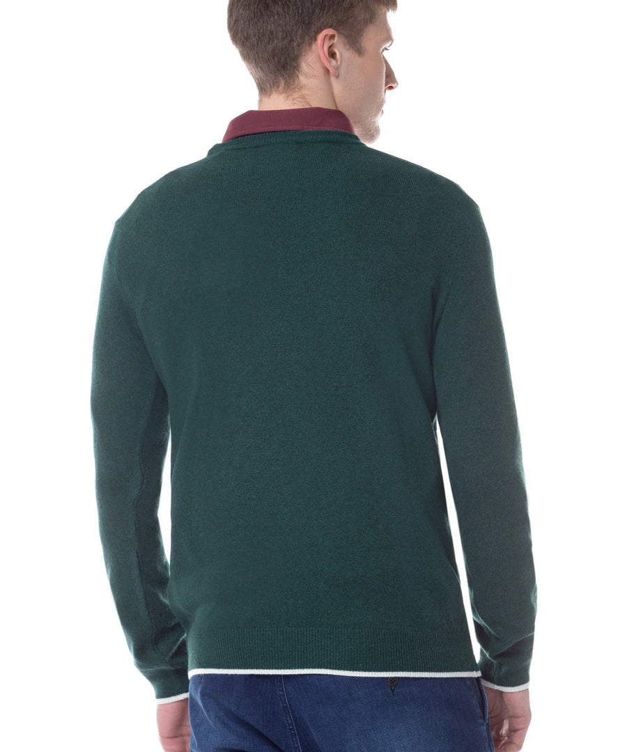 Pull col rond à bords contrastés - Vert - US POLO