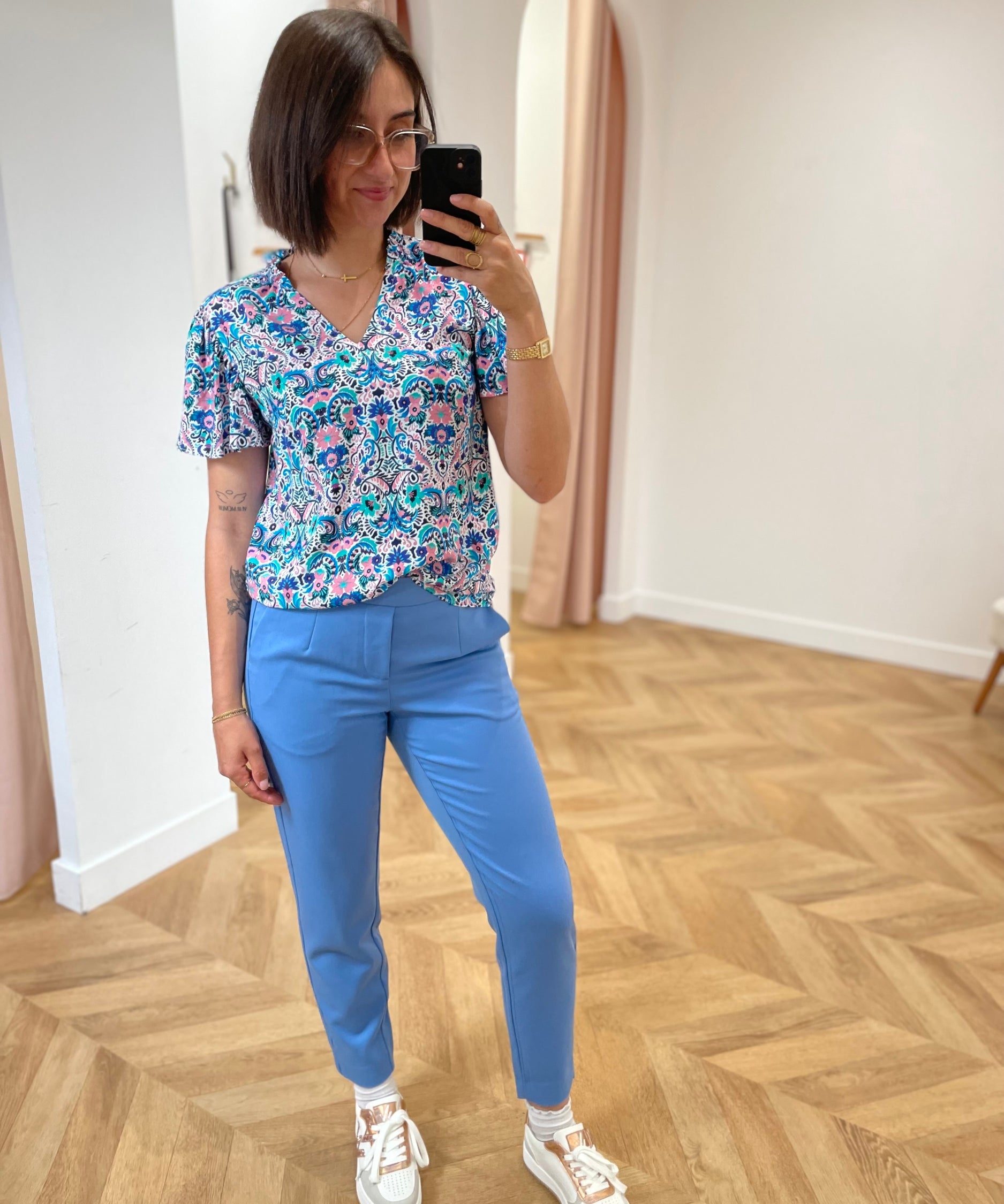 Blouse imprimée à manches courte Lisbonne - Rose pop - C'EST BEAU LA VIE