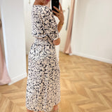 Robe midi imprimée avec fente Poldie - Noire - GRACE & MILA