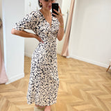 Robe midi imprimée avec fente Poldie - Noire - GRACE & MILA