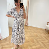Robe midi imprimée avec fente Poldie - Noire - GRACE & MILA