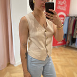 Sara Sleeveless Jacket - Beige - C'EST BEAU LA VIE