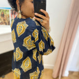 Blouse imprimée Serena - Bleu de travail - C'EST BEAU LA VIE !