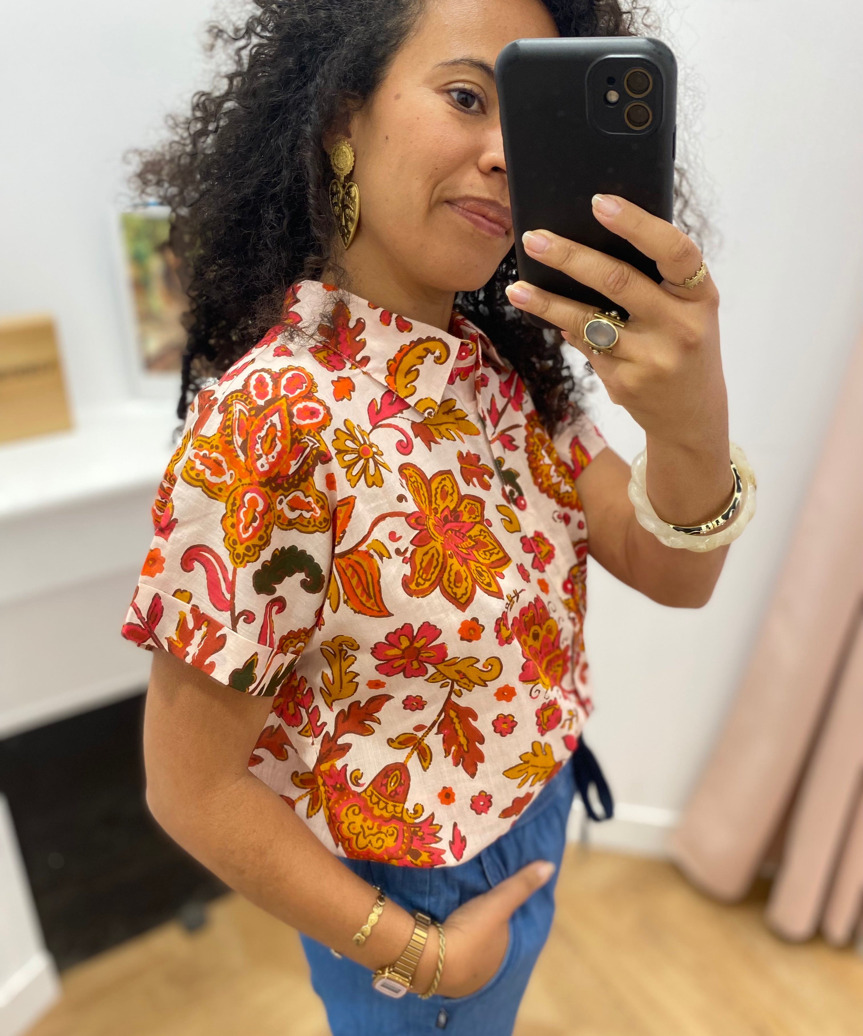 Chemise à manches courtes motif floral César - Ecru - C'EST BEAU LA VIE !