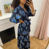 Robe longue imprimée bohème Serena - Bleu - C'EST BEAU LA VIE !