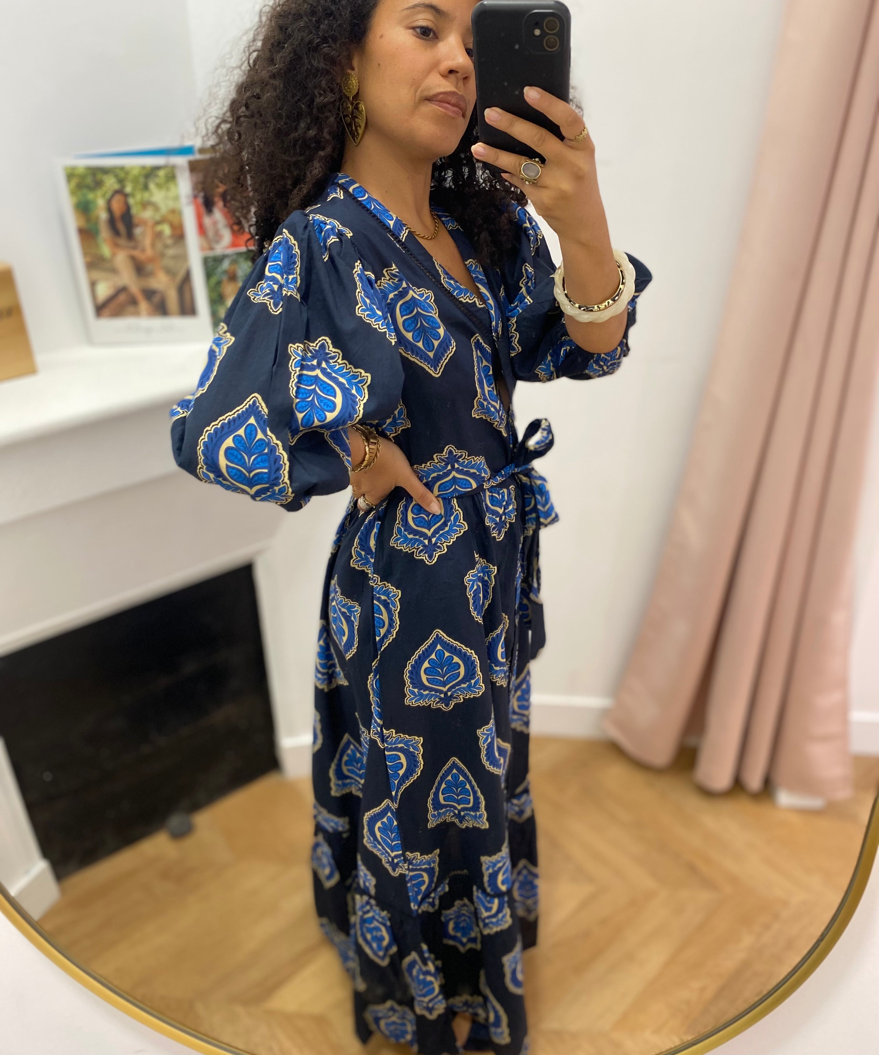 Robe longue imprimée bohème Serena - Bleu - C'EST BEAU LA VIE !