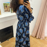 Robe longue imprimée bohème Serena - Bleu - C'EST BEAU LA VIE !