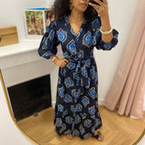 Robe longue imprimée bohème Serena - Bleu - C'EST BEAU LA VIE !