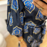 Robe longue imprimée bohème Serena - Bleu - C'EST BEAU LA VIE !
