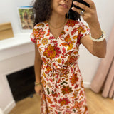 Robe longue ceinturée motif floral César - Ecru - C'EST BEAU LA VIE !