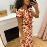 Robe longue ceinturée motif floral César - Ecru - C'EST BEAU LA VIE !