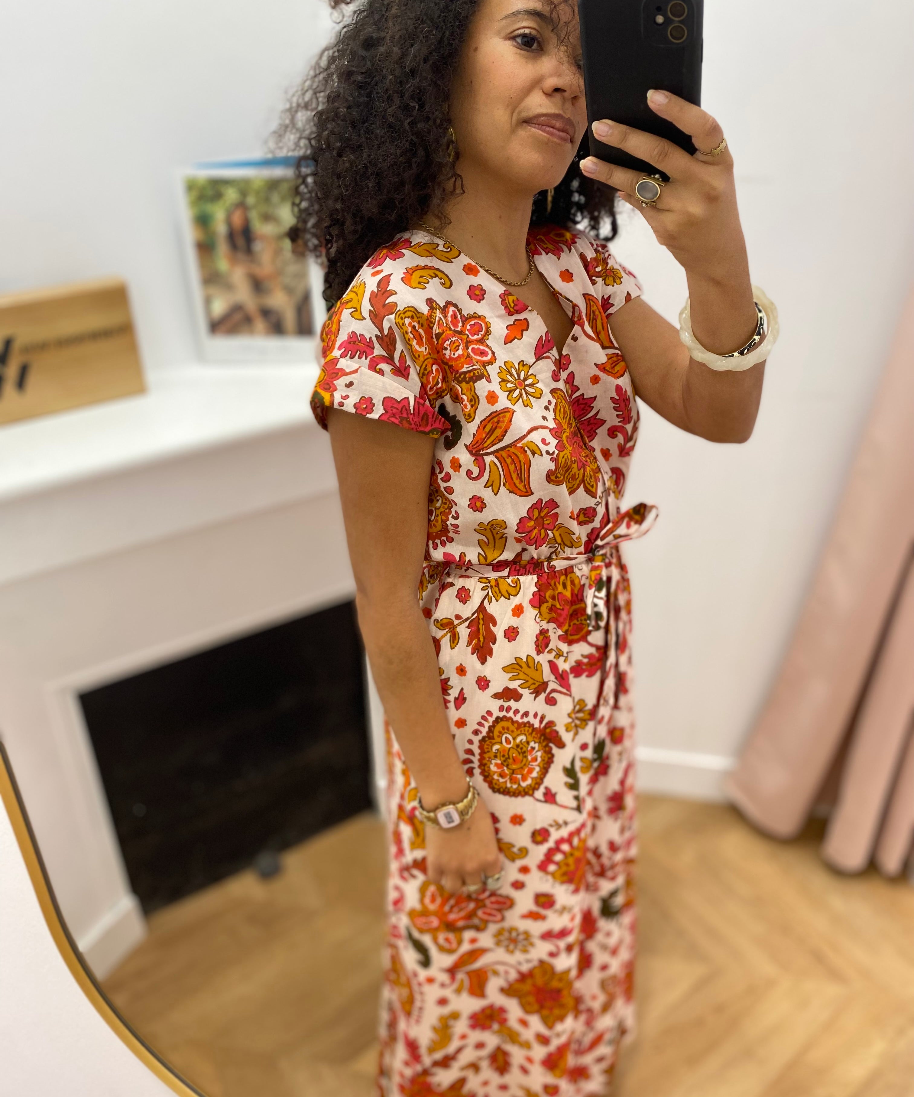 Robe longue ceinturée motif floral César - Ecru - C'EST BEAU LA VIE !