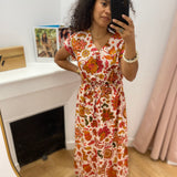 Robe longue ceinturée motif floral César - Ecru - C'EST BEAU LA VIE !