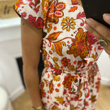 Robe longue ceinturée motif floral César - Ecru - C'EST BEAU LA VIE !