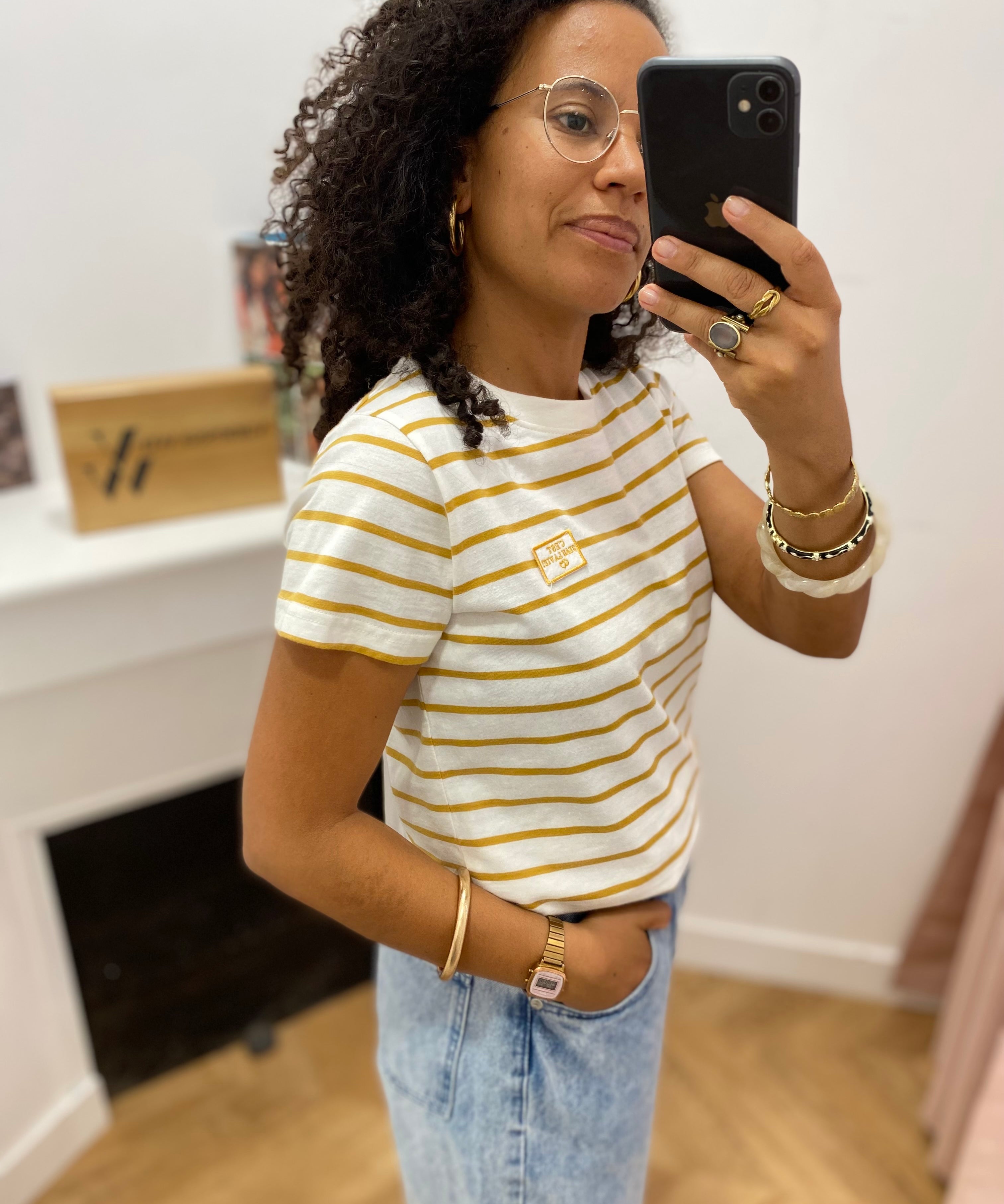 T-shirt marinière à manches courtes Solange - Ecru - C'EST BEAU LA VIE !