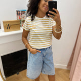 T-shirt marinière à manches courtes Solange - Ecru - C'EST BEAU LA VIE !