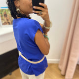 T-shirt à manches courtes col V Esmée - Bleu indigo ou Kaki - C'EST BEAU LA VIE !