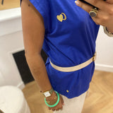 T-shirt à manches courtes col V Esmée - Bleu indigo ou Kaki - C'EST BEAU LA VIE !