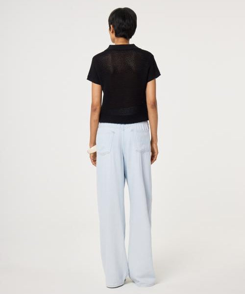 Pull polo en crochet à motifs brodés - Noir - FABIENNE CHAPOT