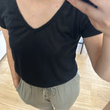 T-shirt col V femme uni Perel - Noir - Sun Valley femme