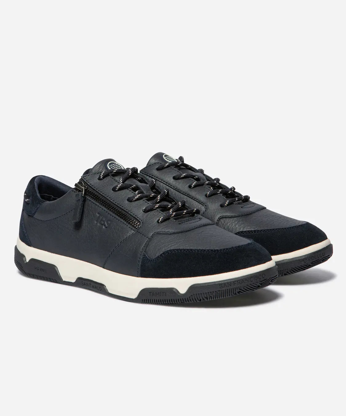 Baskets basses en cuir Gedezip - Marine - TBS HOMME