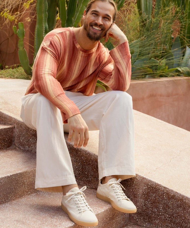 Baskets en toile et cuir suédé Riven - Crème - BOBBIES HOMME