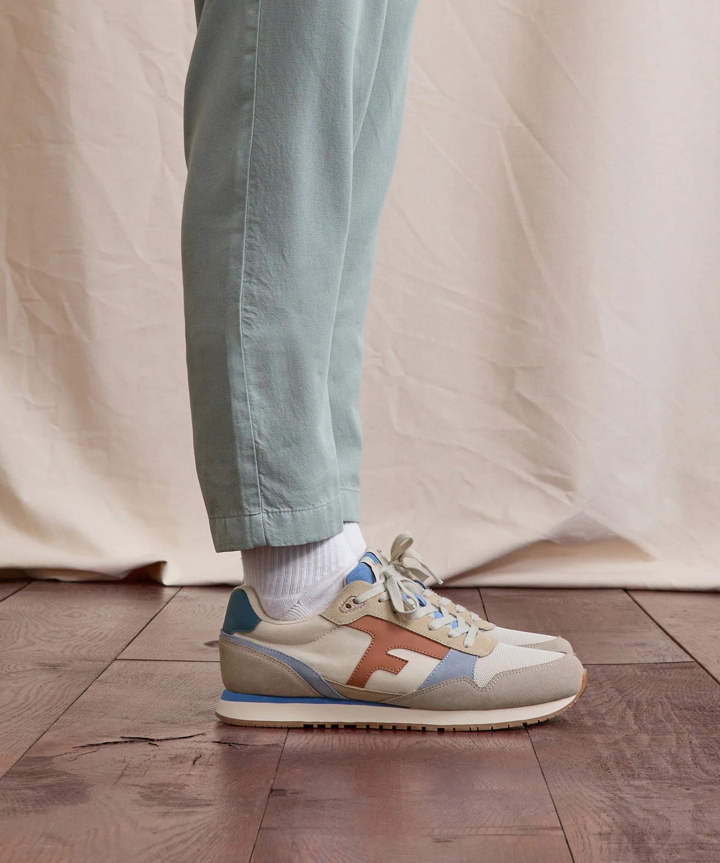 Baskets running ELM - Beige camel et bleu - FAGUO HOMME